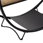 Console rustique en bois vieilli avec plateau demi-lune en métal texturé