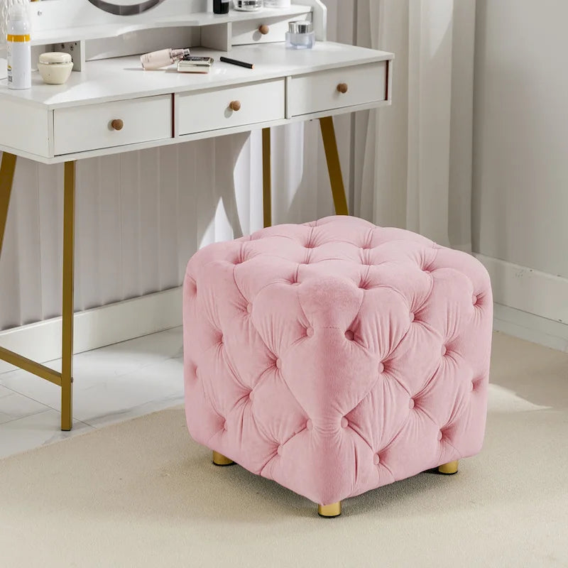 Modern Velvet Upholstered Square Tufted Ottoman