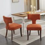 Chaises de salle à manger modernes, chaises d'appoint rembourrées en tissu lin avec dossier incurvé et structure en bois d'hévéa