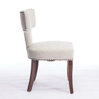 Chaises de salle à manger modernes, chaises d'appoint rembourrées en tissu lin avec dossier incurvé et structure en bois d'hévéa