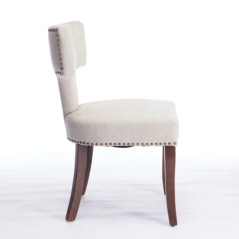 Chaises de salle à manger modernes, chaises d'appoint rembourrées en tissu lin avec dossier incurvé et structure en bois d'hévéa