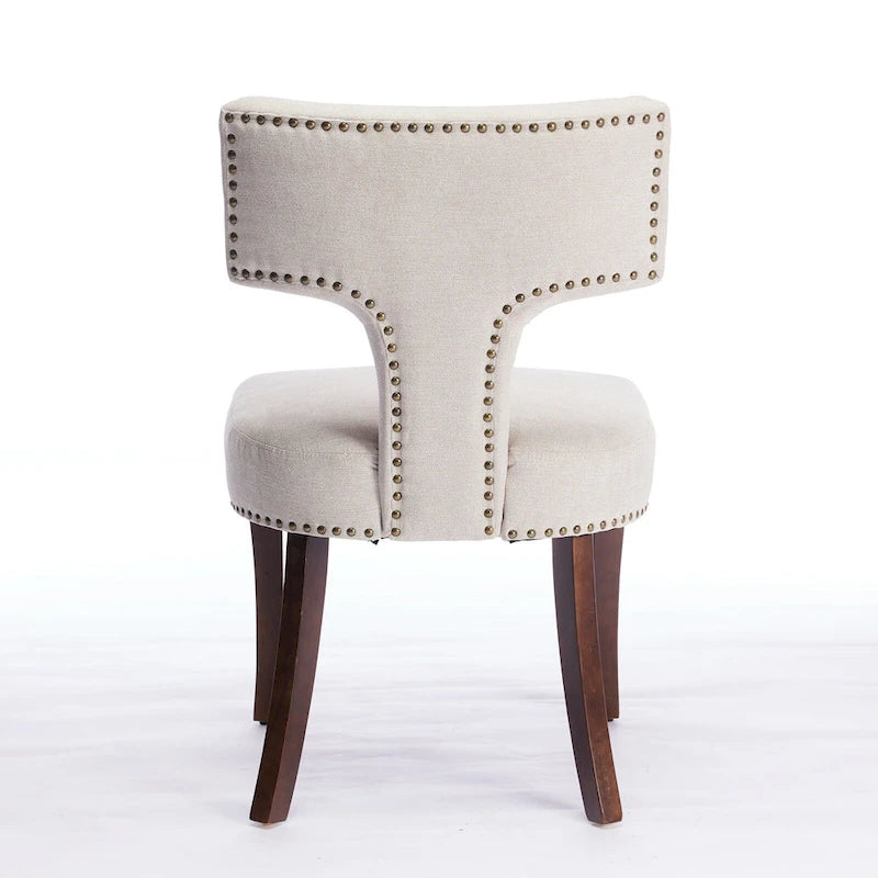 Chaises de salle à manger modernes, chaises d'appoint rembourrées en tissu lin avec dossier incurvé et structure en bois d'hévéa
