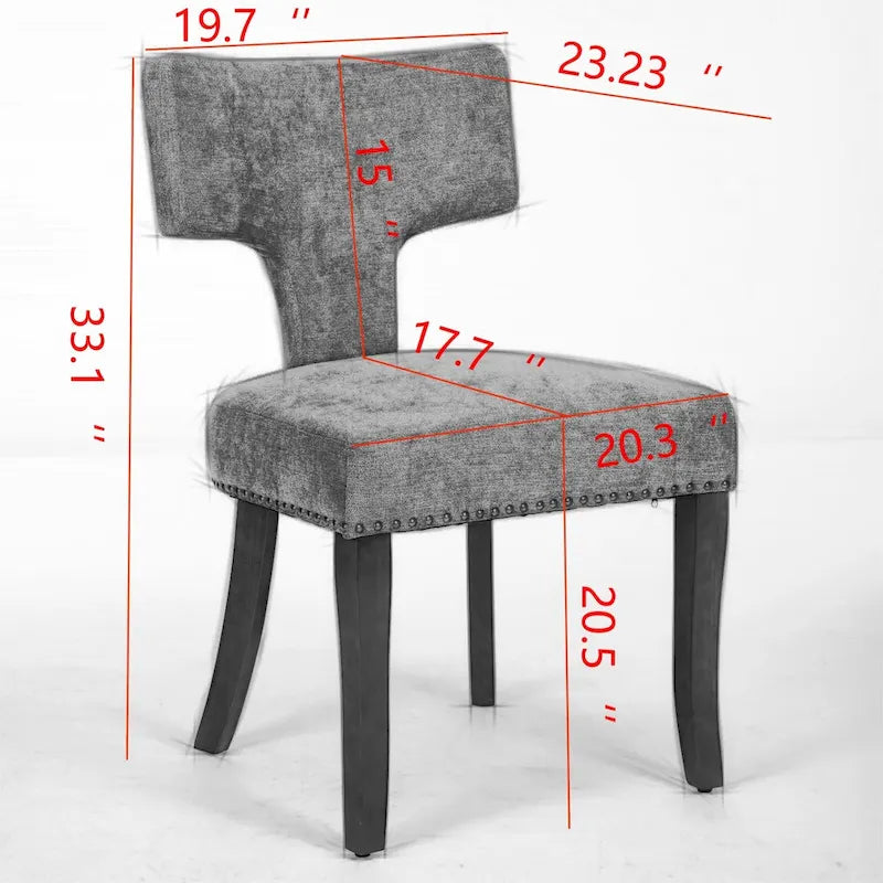 Chaises de salle à manger modernes, chaises d'appoint rembourrées en tissu lin avec dossier incurvé et structure en bois d'hévéa