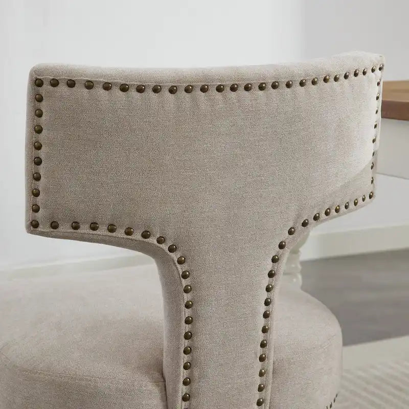 Chaises de salle à manger modernes, chaises d'appoint rembourrées en tissu lin avec dossier incurvé et structure en bois d'hévéa
