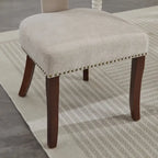 Chaises de salle à manger modernes, chaises d'appoint rembourrées en tissu lin avec dossier incurvé et structure en bois d'hévéa