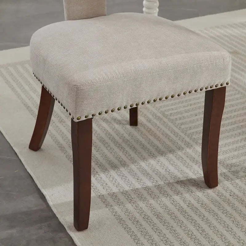 Chaises de salle à manger modernes, chaises d'appoint rembourrées en tissu lin avec dossier incurvé et structure en bois d'hévéa