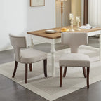 Chaises de salle à manger modernes, chaises d'appoint rembourrées en tissu lin avec dossier incurvé et structure en bois d'hévéa