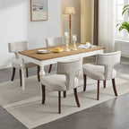 Chaises de salle à manger modernes, chaises d'appoint rembourrées en tissu lin avec dossier incurvé et structure en bois d'hévéa