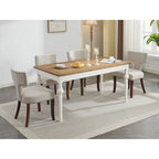Chaises de salle à manger modernes, chaises d'appoint rembourrées en tissu lin avec dossier incurvé et structure en bois d'hévéa