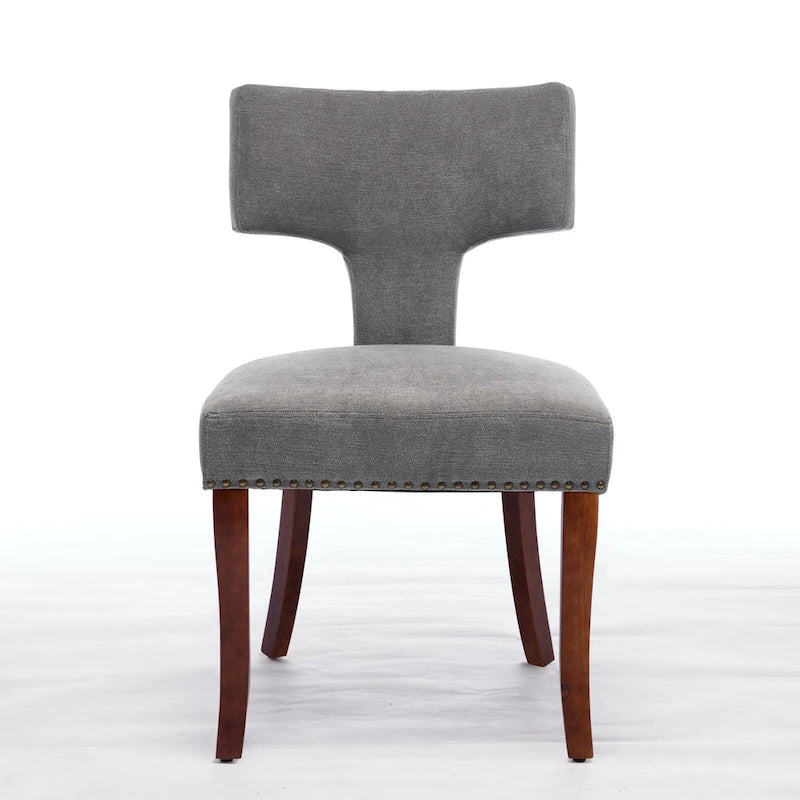 Chaises de salle à manger modernes, chaises d'appoint rembourrées en tissu lin avec dossier incurvé et structure en bois d'hévéa