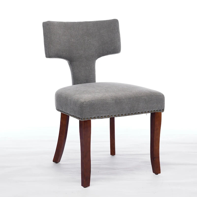 Chaises de salle à manger modernes, chaises d'appoint rembourrées en tissu lin avec dossier incurvé et structure en bois d'hévéa