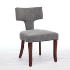 Chaises de salle à manger modernes, chaises d'appoint rembourrées en tissu lin avec dossier incurvé et structure en bois d'hévéa