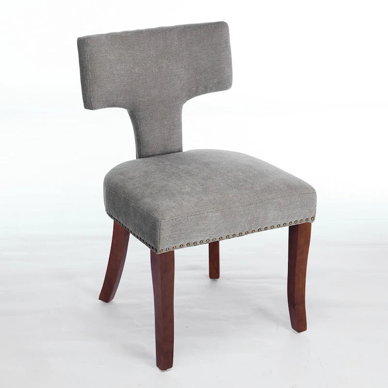 Chaises de salle à manger modernes, chaises d'appoint rembourrées en tissu lin avec dossier incurvé et structure en bois d'hévéa
