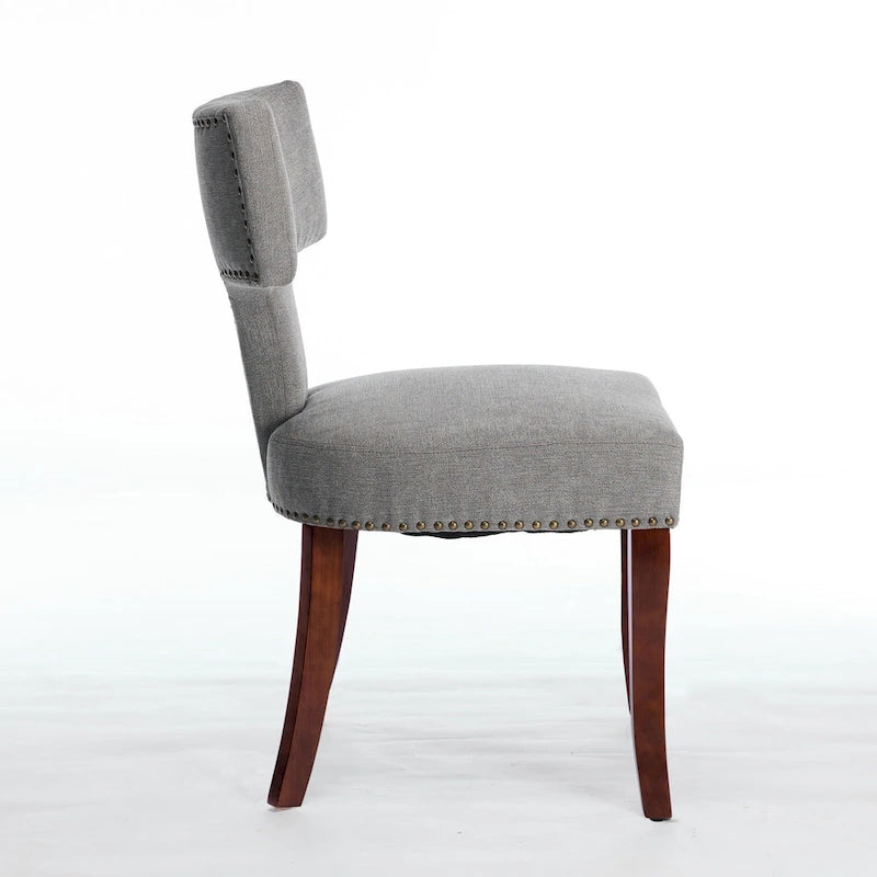 Chaises de salle à manger modernes, chaises d'appoint rembourrées en tissu lin avec dossier incurvé et structure en bois d'hévéa