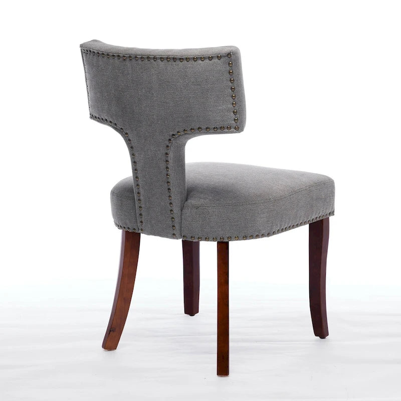 Chaises de salle à manger modernes, chaises d'appoint rembourrées en tissu lin avec dossier incurvé et structure en bois d'hévéa