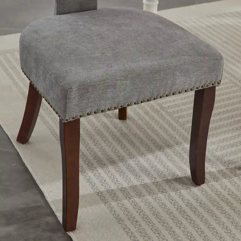 Chaises de salle à manger modernes, chaises d'appoint rembourrées en tissu lin avec dossier incurvé et structure en bois d'hévéa