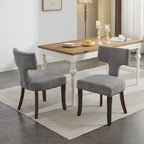 Chaises de salle à manger modernes, chaises d'appoint rembourrées en tissu lin avec dossier incurvé et structure en bois d'hévéa