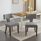 Chaises de salle à manger modernes, chaises d'appoint rembourrées en tissu lin avec dossier incurvé et structure en bois d'hévéa