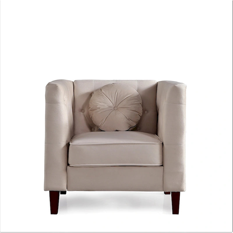 Fauteuil Chesterfield classique en velours avec pieds en bois