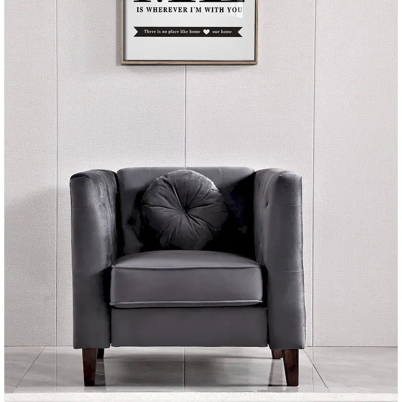 Fauteuil Chesterfield classique en velours avec pieds en bois