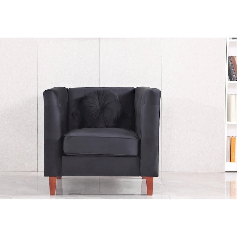 Fauteuil Chesterfield classique en velours avec pieds en bois