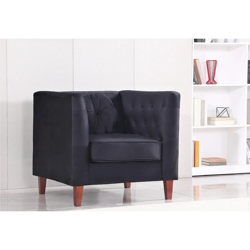Fauteuil Chesterfield classique en velours avec pieds en bois