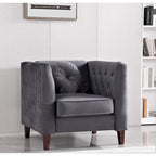 Fauteuil Chesterfield classique en velours avec pieds en bois