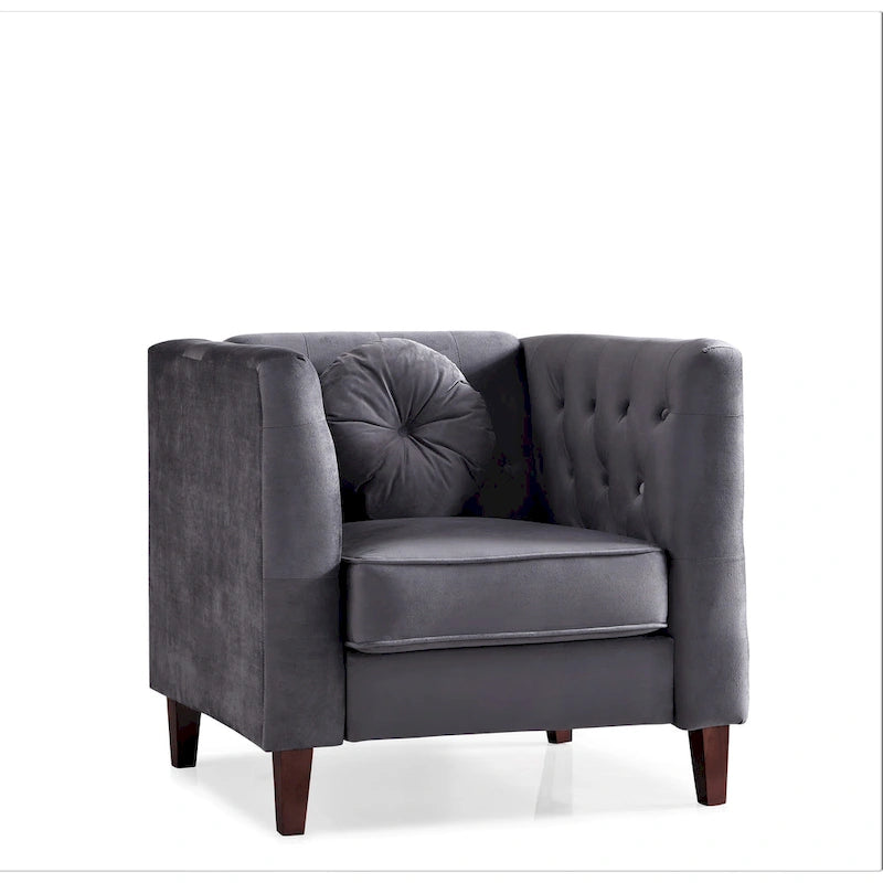 Fauteuil Chesterfield classique en velours avec pieds en bois