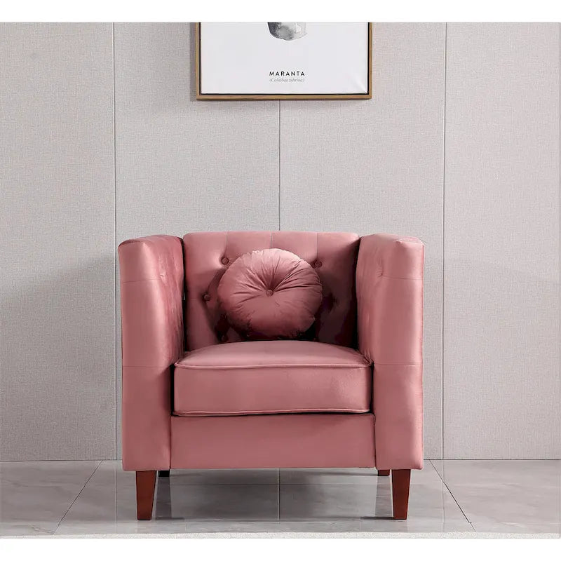 Fauteuil Chesterfield classique en velours avec pieds en bois