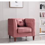 Fauteuil Chesterfield classique en velours avec pieds en bois