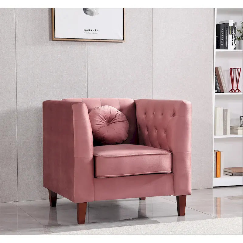 Fauteuil Chesterfield classique en velours avec pieds en bois