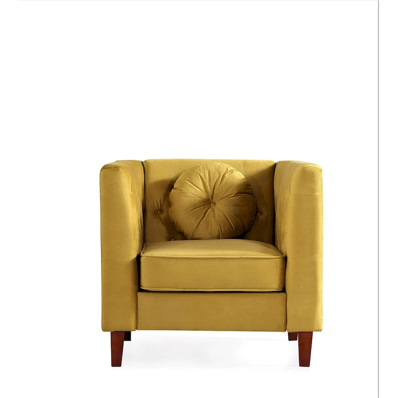 Fauteuil Chesterfield classique en velours avec pieds en bois