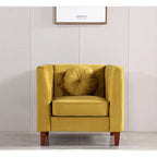 Fauteuil Chesterfield classique en velours avec pieds en bois