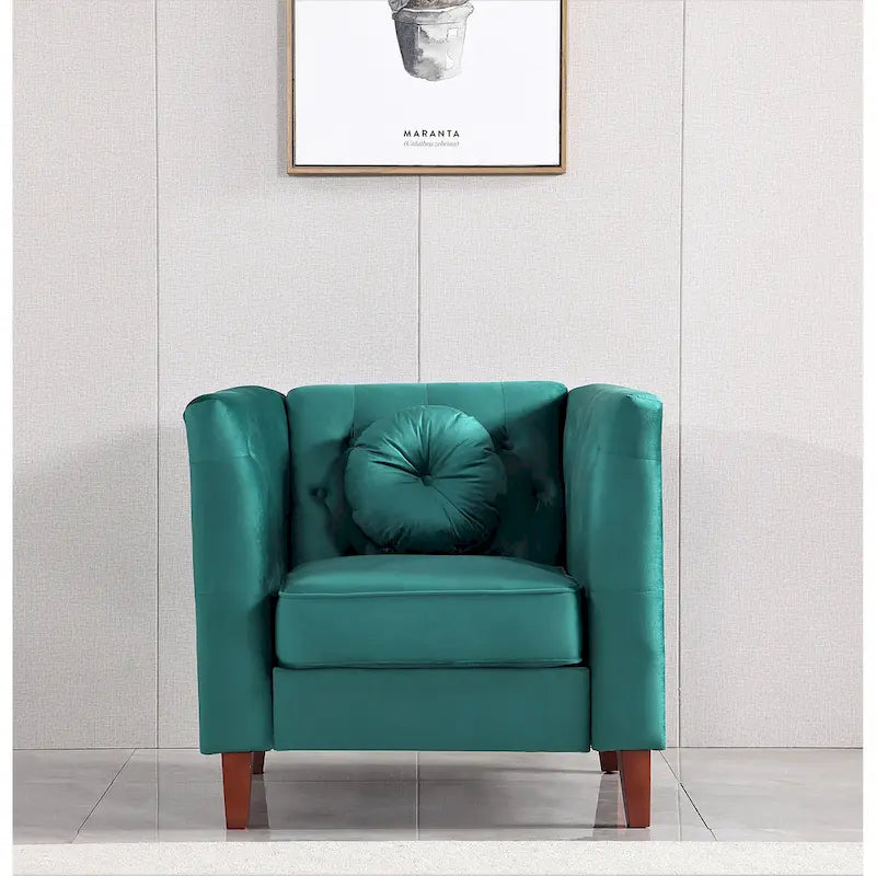Fauteuil Chesterfield classique en velours avec pieds en bois