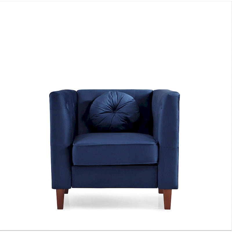 Fauteuil Chesterfield classique en velours avec pieds en bois