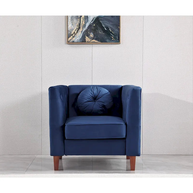Fauteuil Chesterfield classique en velours avec pieds en bois
