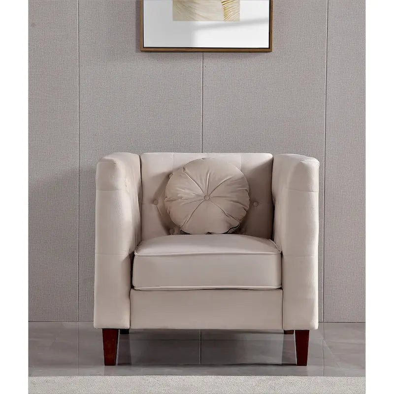 Fauteuil Chesterfield classique en velours avec pieds en bois
