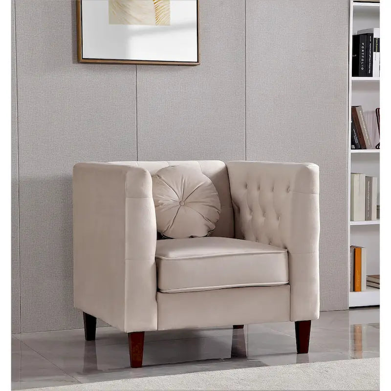 Fauteuil Chesterfield classique en velours avec pieds en bois