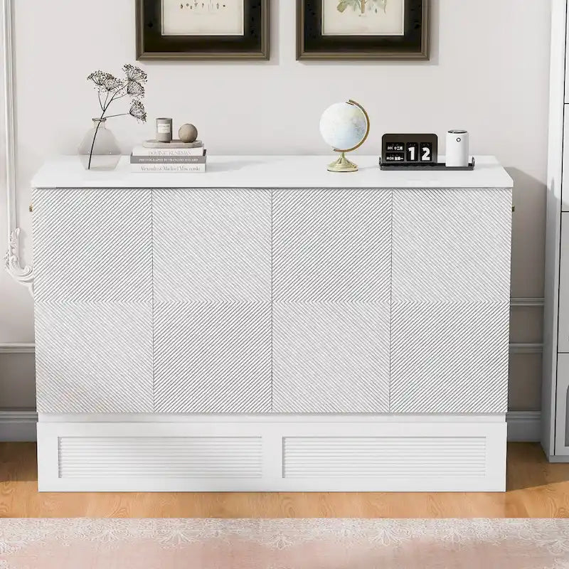 Lit mural escamotable Full/Queen avec grand tiroir de rangement, lit armoire escamotable peu encombrant avec prises et ports USB