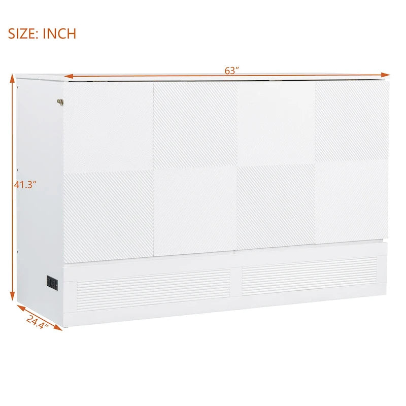 Lit mural escamotable Full/Queen avec grand tiroir de rangement, lit armoire escamotable peu encombrant avec prises et ports USB