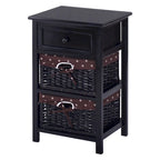 Table de Chevet Noire 3 Niveaux 1 Tiroir Rangement d'Appoint