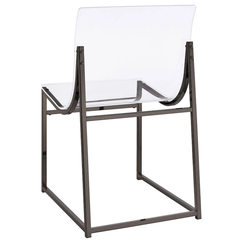 Chaise de salle à manger Dino, assise et dossier en acrylique transparent, nickel noir, 18 pouces