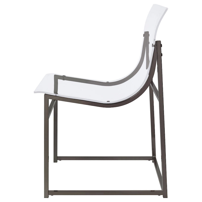 Chaise de salle à manger Dino, assise et dossier en acrylique transparent, nickel noir, 18 pouces