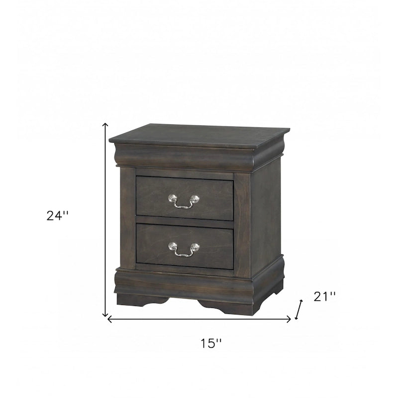 Table de chevet en bois avec 2 tiroirs et poignées en métal