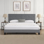 Lit plateforme capitonné Queen Size avec tête de lit capitonnée