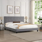Lit plateforme capitonné Queen Size avec tête de lit capitonnée