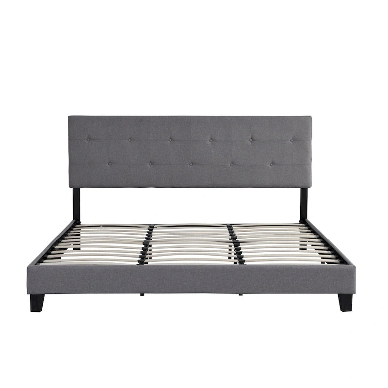 Lit plateforme capitonné Queen Size avec tête de lit capitonnée