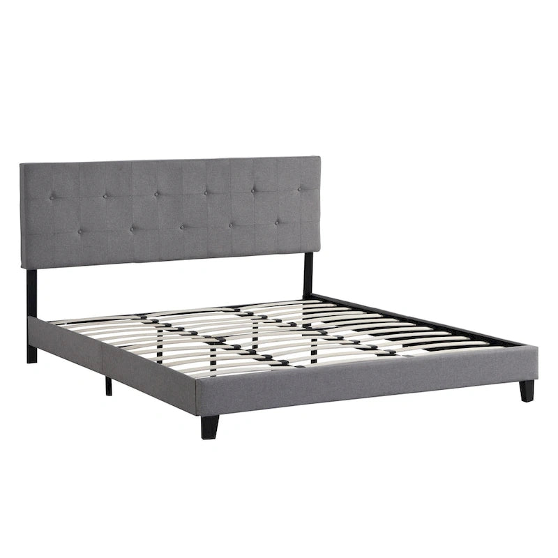 Lit plateforme capitonné Queen Size avec tête de lit capitonnée