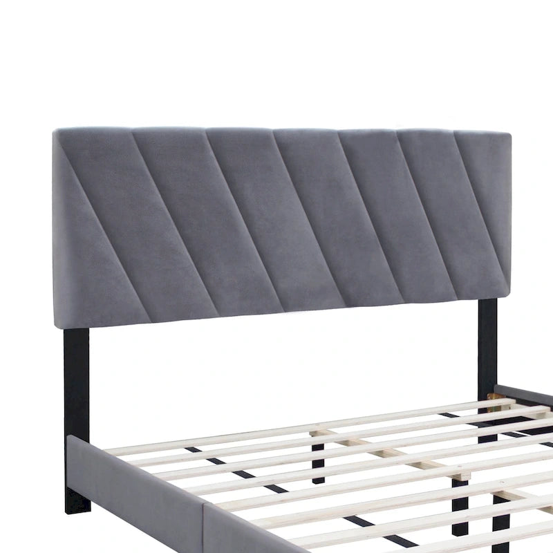 Lit Queen Size rembourré réglable gris de style moderne pour chambre à coucher