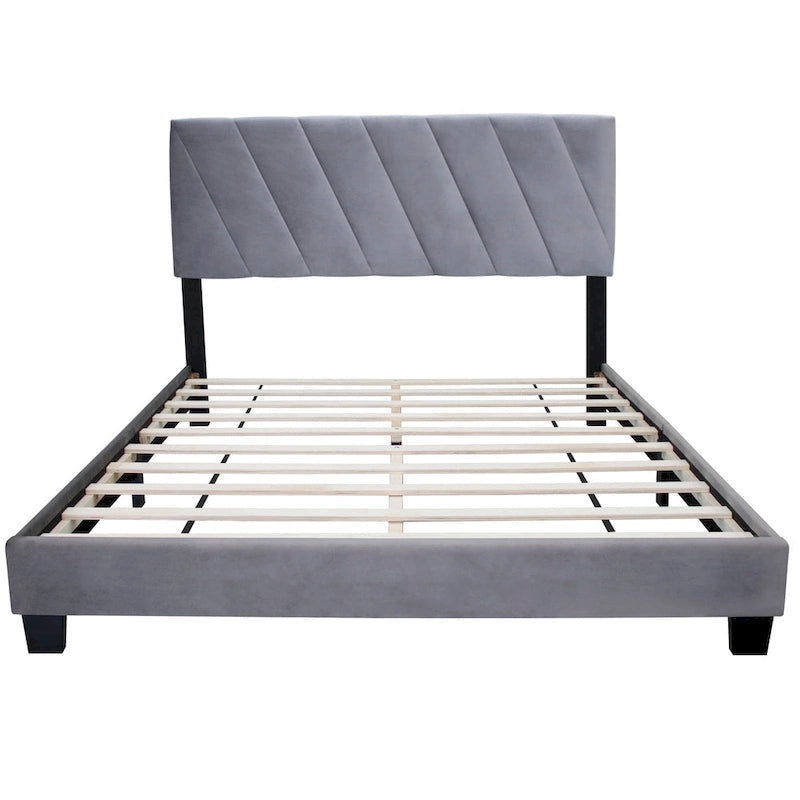 Lit Queen Size rembourré réglable gris de style moderne pour chambre à coucher